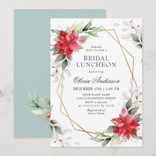 Elegant Poinsettia Winter Greenery BRIDAL LUNCHEON Invitation