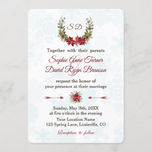 Elegant Poinsettia Winter Wreath Wedding Invitation