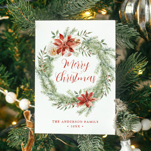 Elegant Poinsettias and Greenery Non-Photo Holiday Card