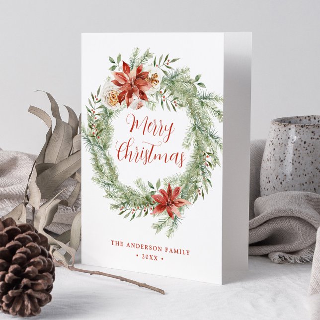 Elegant Poinsettias and Greenery Non-Photo  Holiday Card (Creator Uploaded)