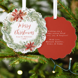 Elegant Poinsettias and Greenery Non-Photo Holiday Tree Decoration Card