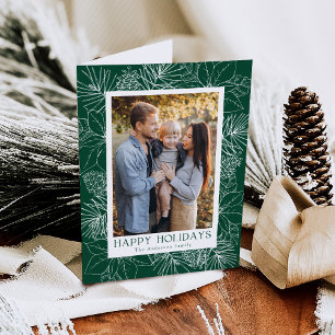 Elegant Poinsettias and Pinecones 2 Photo Holiday Card