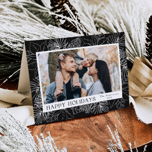 Elegant Poinsettias and Pinecones Charcoal 2 Photo Holiday Card