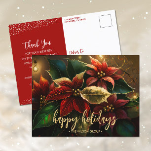 Elegant Poinsettias Business Holiday Thank You Postcard