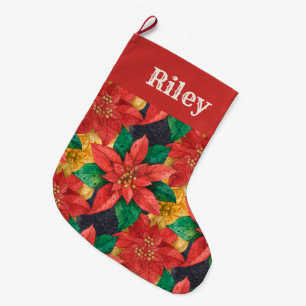 Elegant Poinsettias Floral Christmas Holiday Large Christmas Stocking