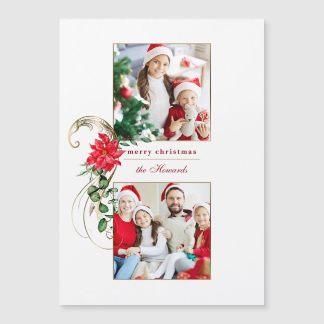 Elegant Poinsettias & Gold Scrolls 2-Photo (Front)