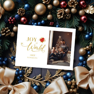 Elegant Poinsettias Joy to the World Christmas Holiday Card