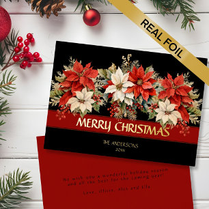 Elegant Poinsettias Merry Christmas Foil Holiday Card