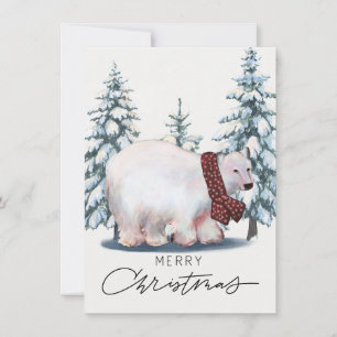 Elegant Polar Bear Christmas Card Snowy Forest Win