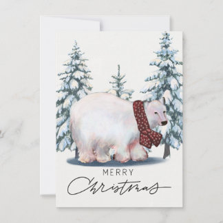 Elegant Polar Bear Christmas Card Snowy Forest Win