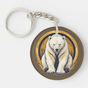 Elegant Polar Bear Illustration Key Ring