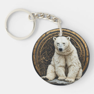 Elegant Polar Bear Illustration Key Ring