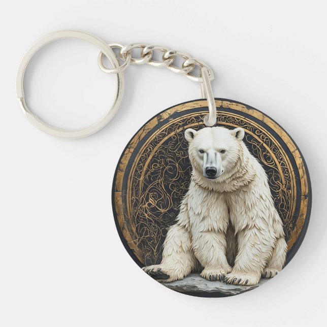 Elegant Polar Bear Illustration Key Ring (Front)