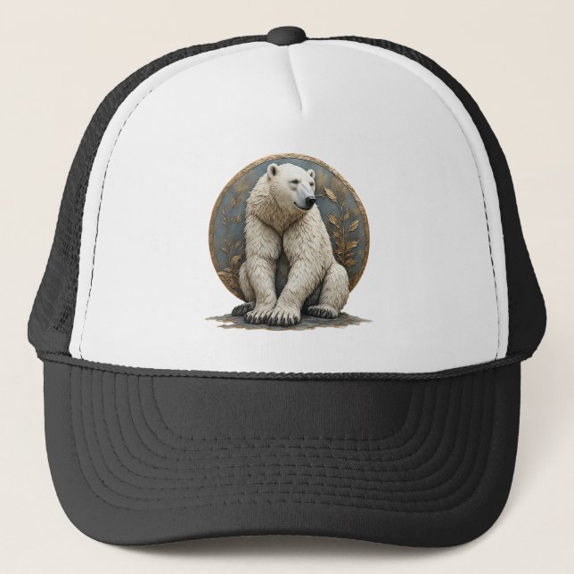 Elegant Polar Bear Illustration Trucker Hat (Front)