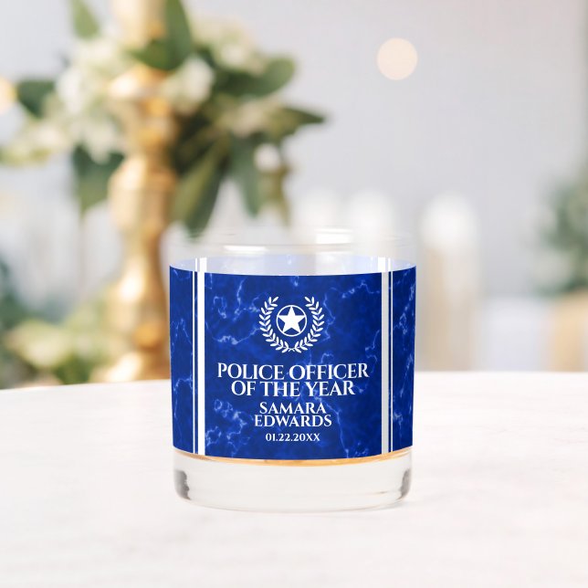 Elegant Police Officer of the Year Blue Marble Whiskey Glass (Insitu (Wedding))