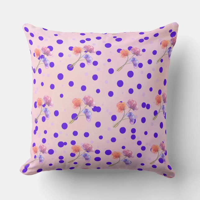Elegant Polka Dots and Floral Design Throw Pillow (Front)