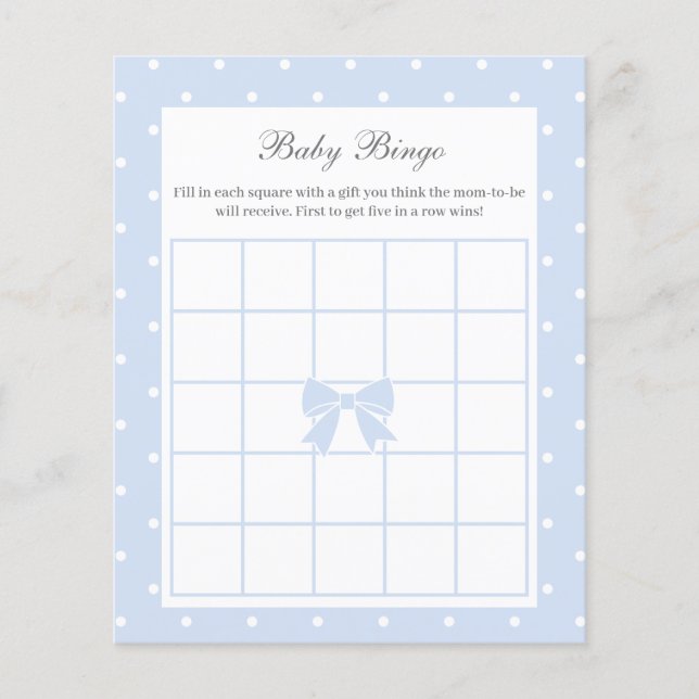 Elegant Polka Dots Baby Boy Shower Baby Bingo Game (Front)