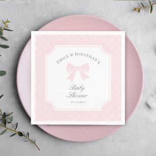 Elegant Polka Dots Baby Pink Bow Baby Girl Shower Napkin