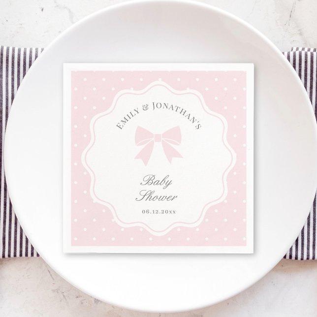 Elegant Polka Dots Baby Pink Bow Baby Girl Shower Napkin (Creator Uploaded)