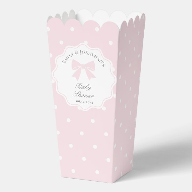 Elegant Polka Dots Baby Pink Bow Girl Baby Shower Favour Box (Front)