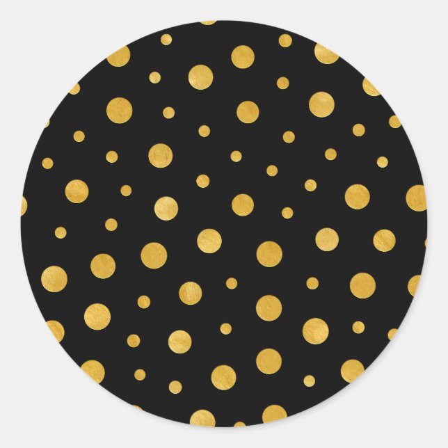 Elegant polka dots - Black Gold Classic Round Sticker (Front)