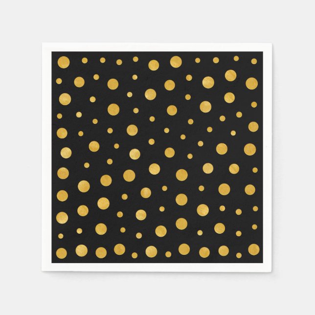 Elegant polka dots - Black Gold Napkin (Front)