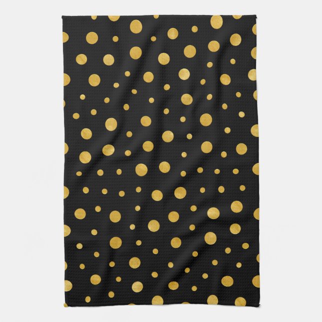 Elegant polka dots - Black Gold Tea Towel (Vertical)