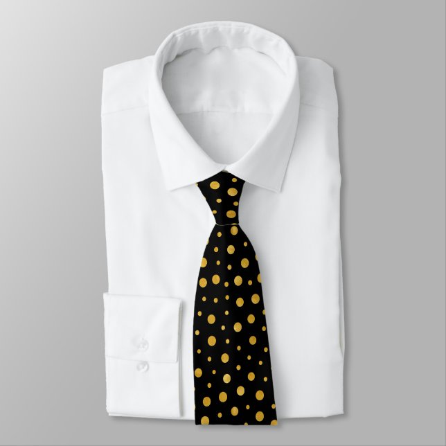 Elegant polka dots - Black Gold Tie (Tied)