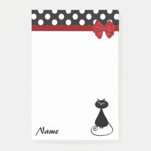 Elegant polka dots whimsical funny cat monogram post-it notes