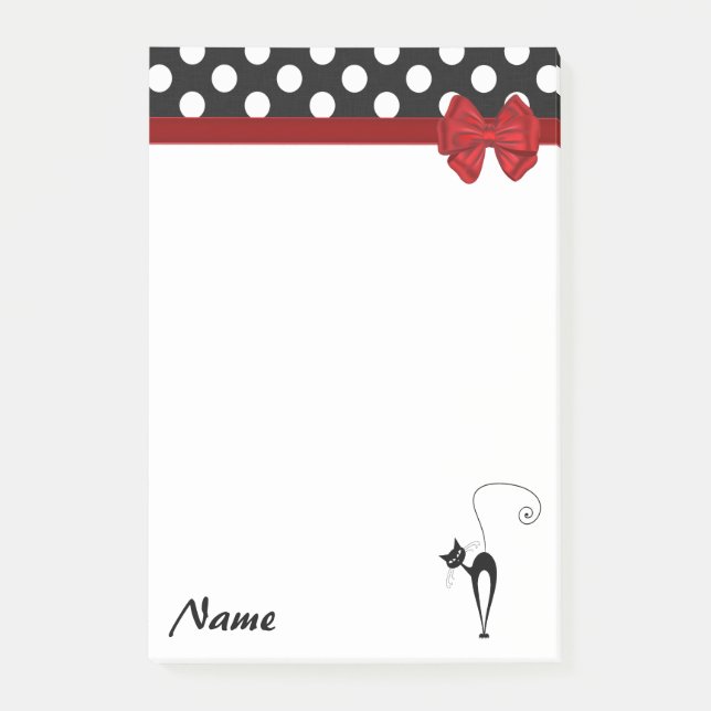 Elegant polka dots whimsical funny cat monogram post-it notes (Front)
