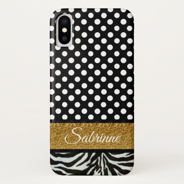 Elegant Polka Dots Zebra Pattern monogram Case-Mate iPhone Case (Back)