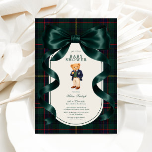 Elegant Polo Teddy Bear Boy Baby Shower Invitation