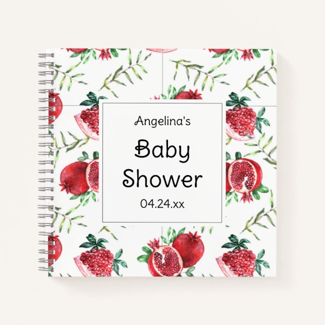 Elegant Pomegranate Baby Shower Gift List Notebook (Front)