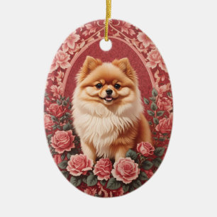 Elegant Pomeranian Dog William Morris Inspired Ceramic Tree Decoration