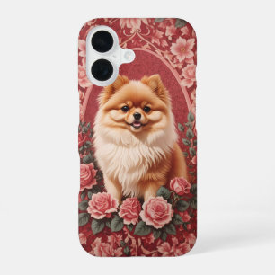 Elegant Pomeranian Dog William Morris Inspired iPhone 16 Case