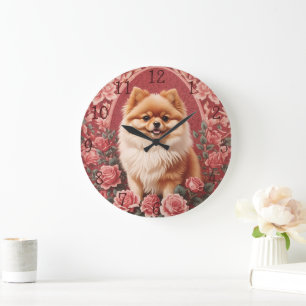 Elegant Pomeranian Dog William Morris Inspired Large Clock