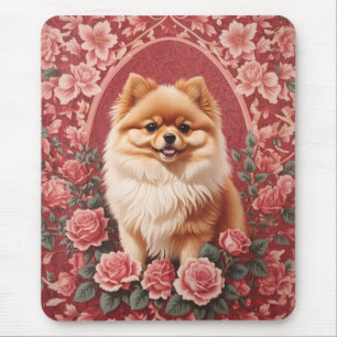 Elegant Pomeranian Dog William Morris Inspired Mouse Mat