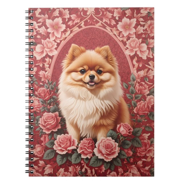 Elegant Pomeranian Dog William Morris Inspired  Notebook (Front)