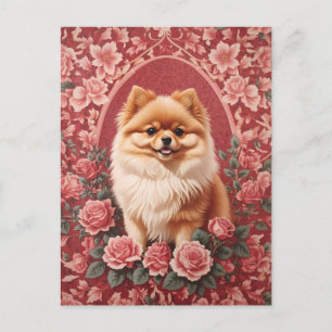 Elegant Pomeranian Dog William Morris Inspired Postcard