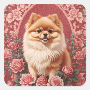 Elegant Pomeranian Dog William Morris Inspired  Square Sticker