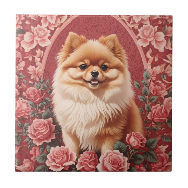 Elegant Pomeranian Dog William Morris Inspired  Tile (Front)