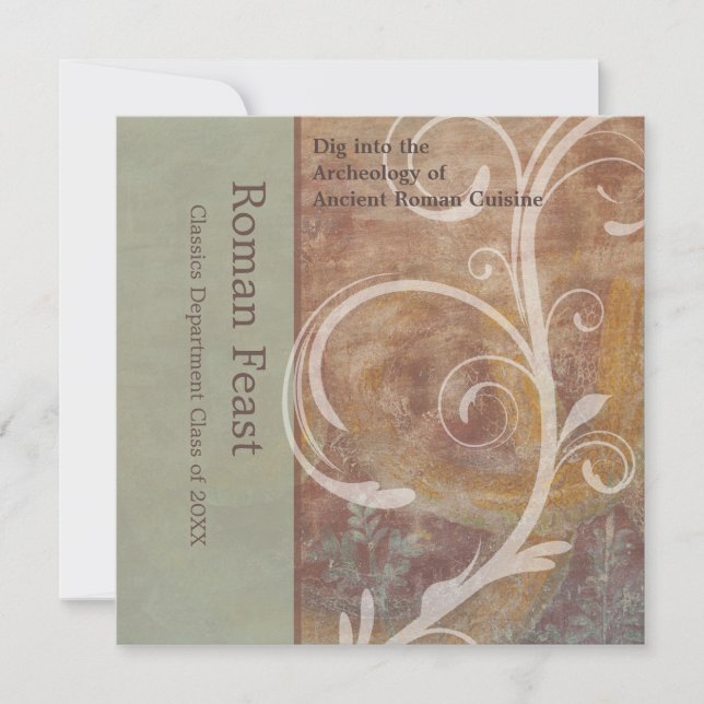 Elegant Pompeii Reds, Greens Roman Feast Invitation (Front)