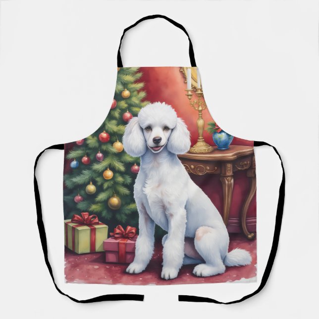 Elegant Poodle Beside Christmas Tree Holiday Dog  Apron (Front)
