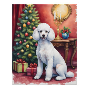 Elegant Poodle Beside Christmas Tree Holiday Dog  Poster