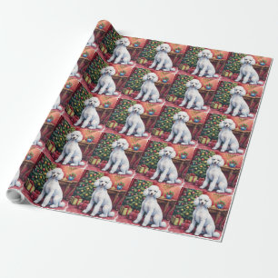 Elegant Poodle Beside Christmas Tree Holiday Dog  Wrapping Paper