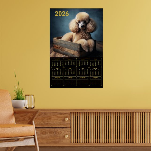 Elegant Poodle in Wooden Crate – 2026 Classic Dog  Poster (Living Room 2)