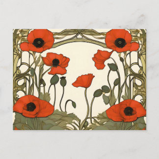 Elegant  Poppies Art Nouveau Postcard