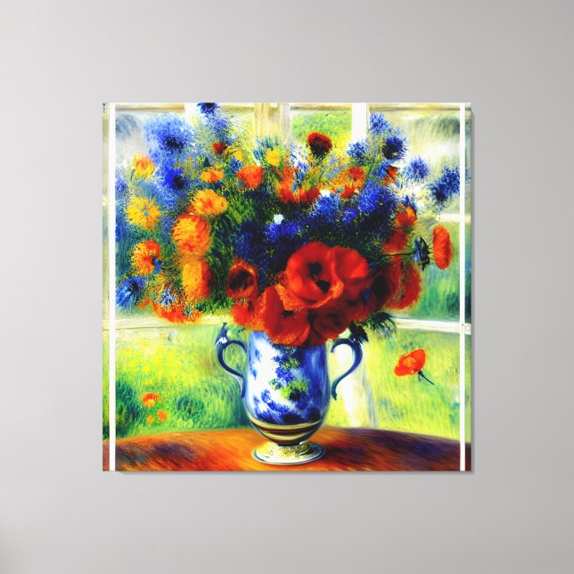 Elegant Poppies Floral Vase by Window Canvas Print (Front)