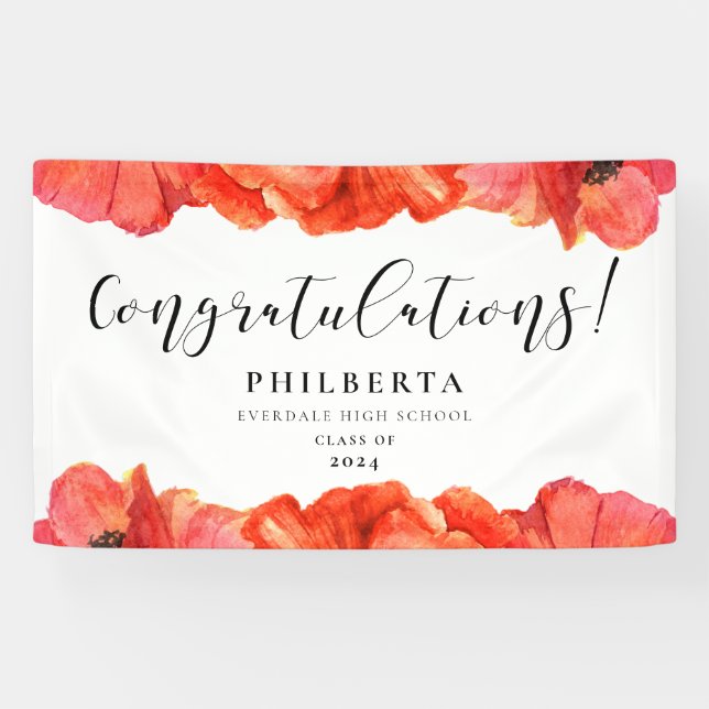 Elegant Poppies Graduation party Congratulations Banner (Horizontal)