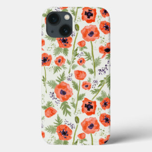 Elegant Poppies Orange Floral Pattern iPhone 13 Case